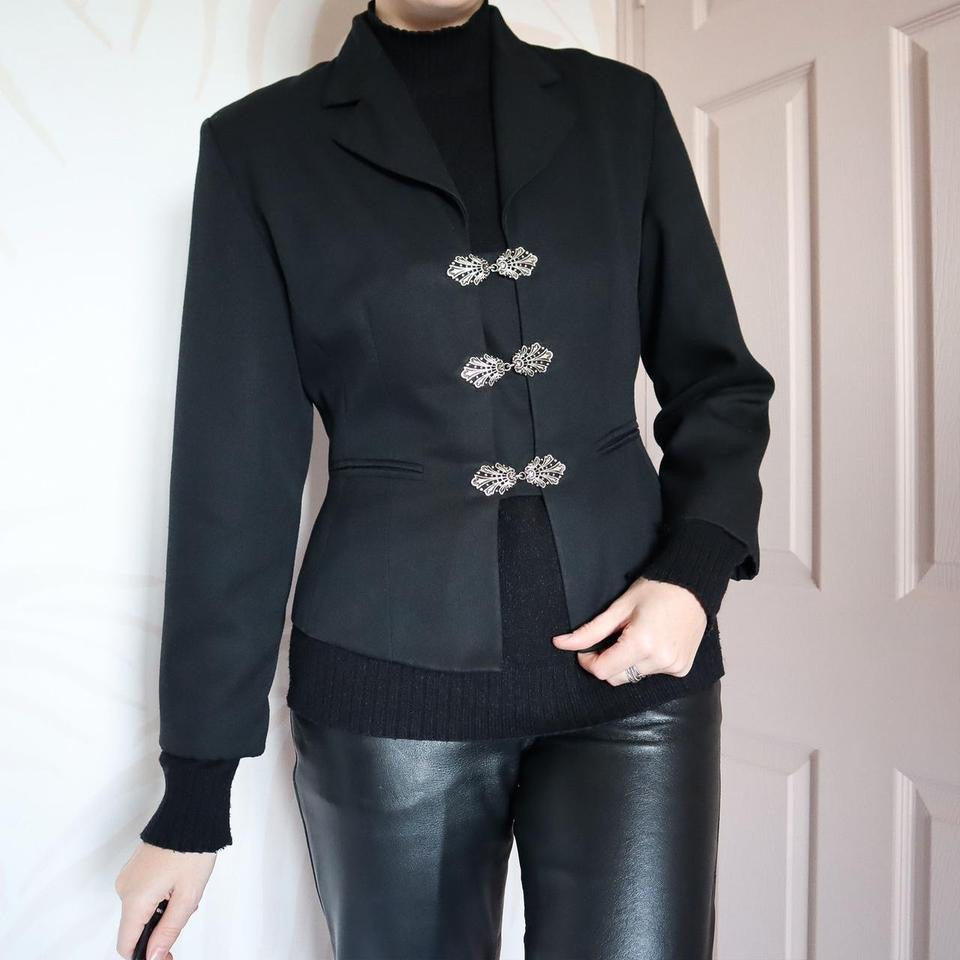 Black fitted detail evening jacket UK 10