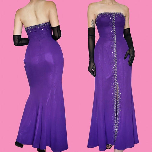 Purple strapless Goya evening gown UK 12