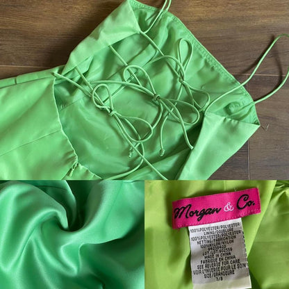 Morgan & Co green strappy back prom dress uk 10-12