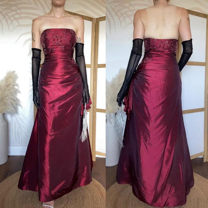 Red strapless beaded prom dress uk 14