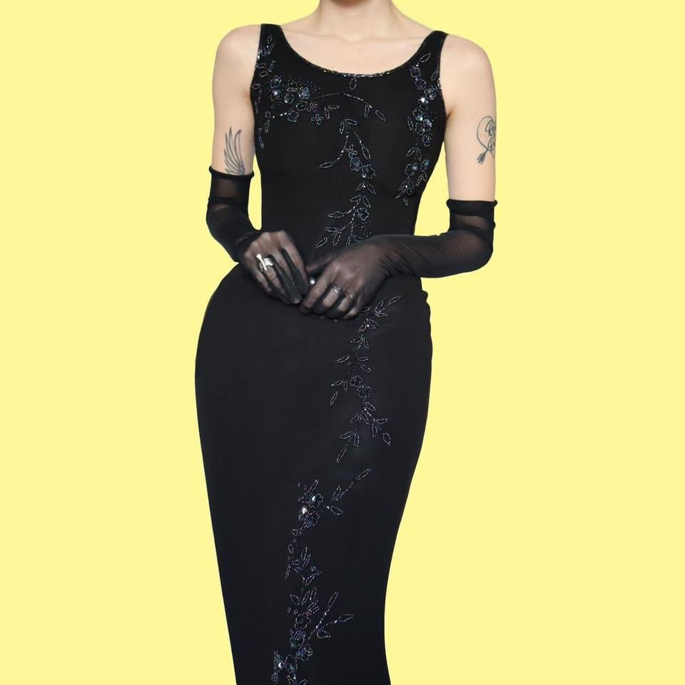 Black vintage Debut beaded midi dress UK 12