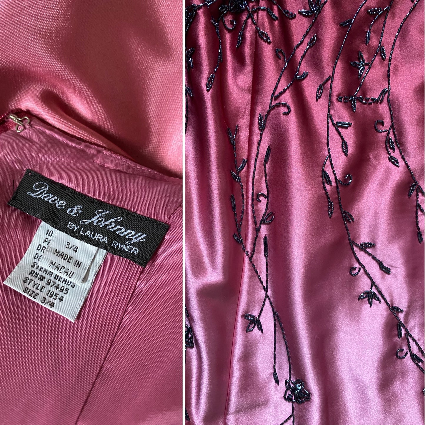 Pink Dave & Johnny satin beaded evening dress UK 8