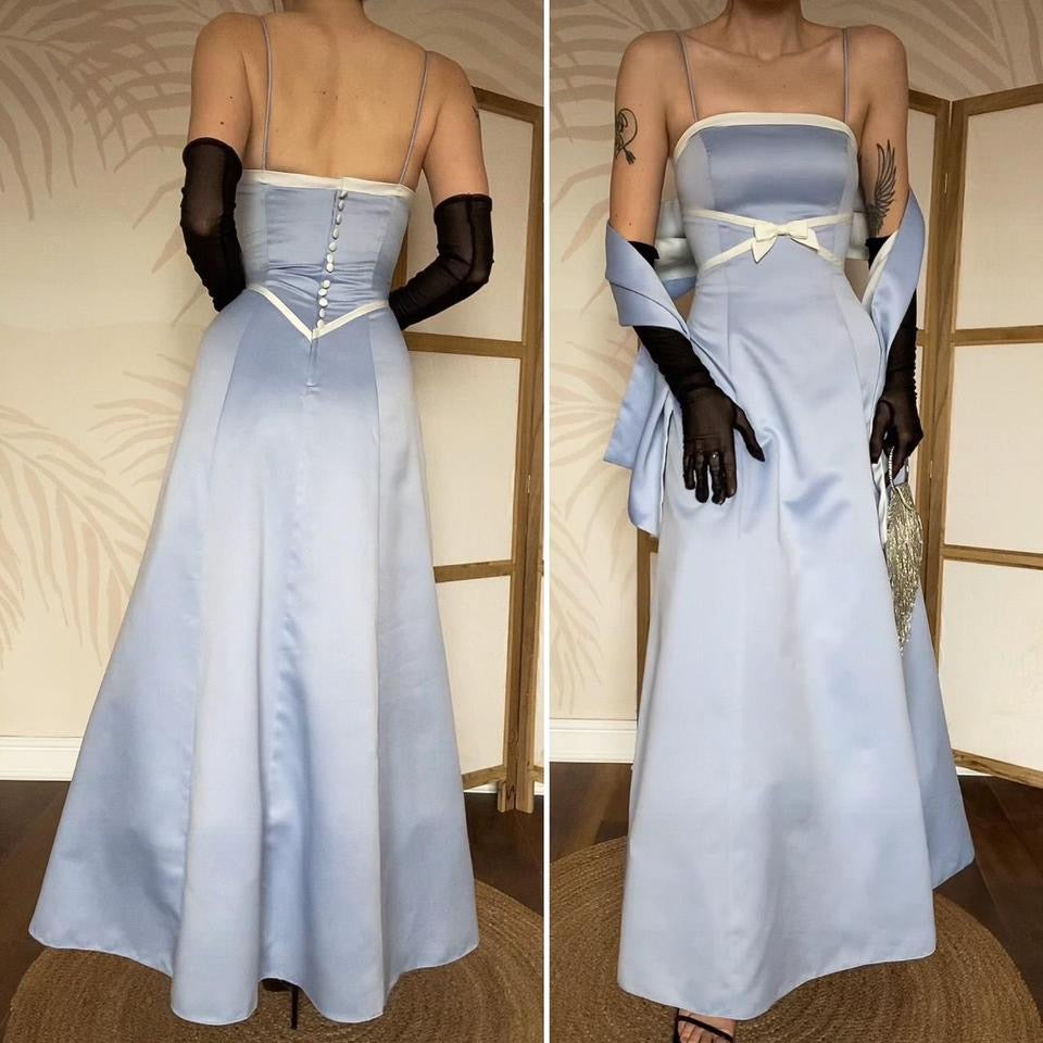 Niki Livas light blue & white prom dress & shawl UK 10-12