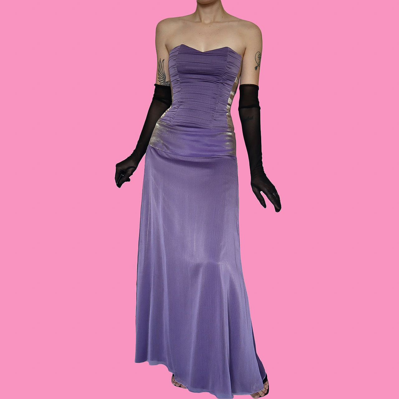 Purple strapless Charas lace up evening gown UK 6/8