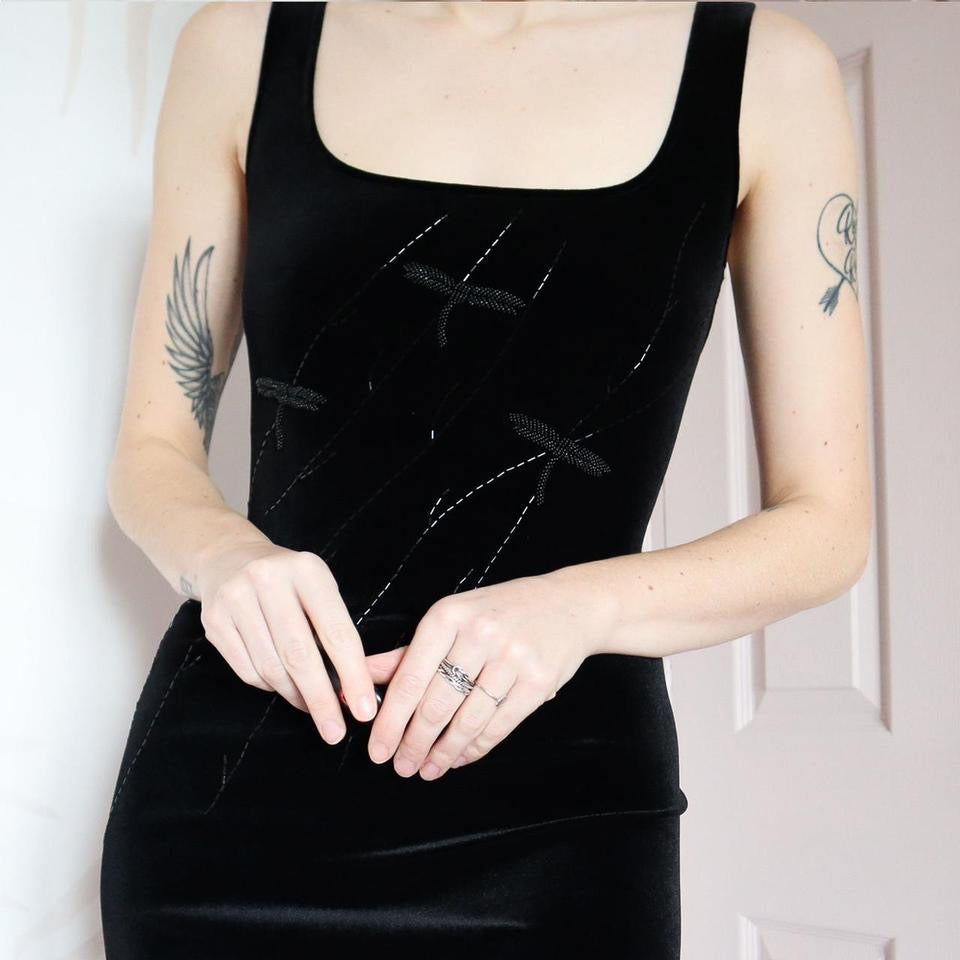 Joseph Ribkoff Black Velvet Beaded Dress & Shawl UK 12