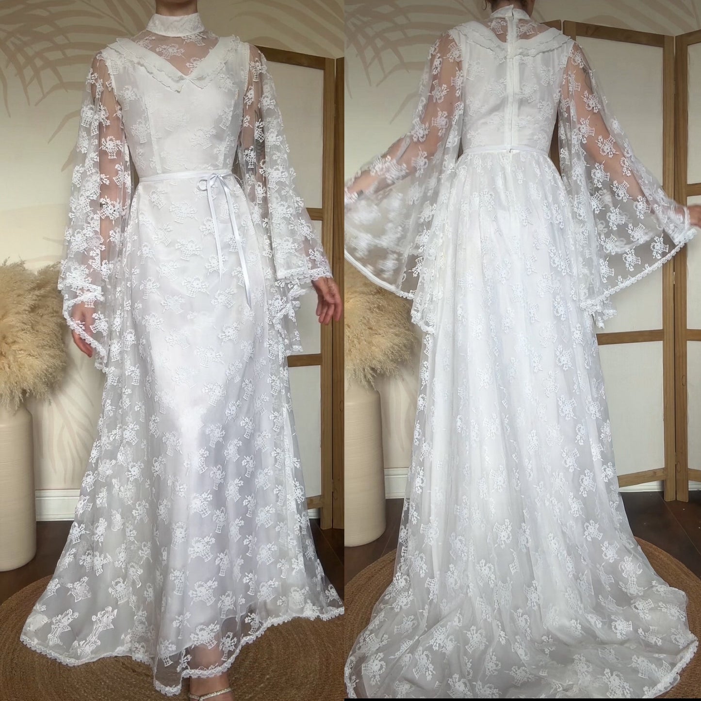 White lace flared sleeve wedding dress uk 8