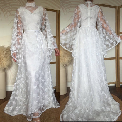 White lace flared sleeve wedding dress uk 8