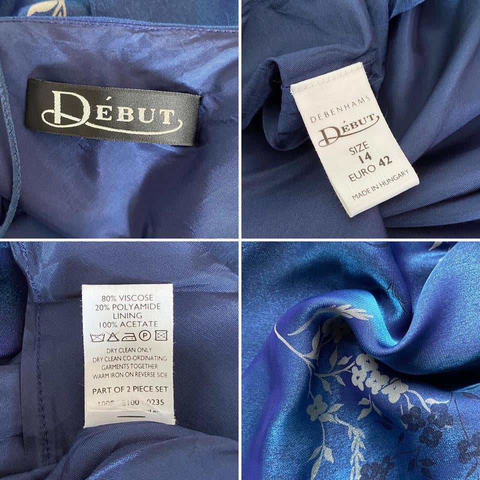 Debut silky blue floral slip dress & shawl uk 12