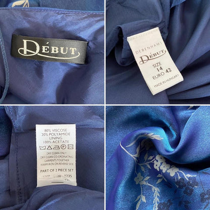 Debut silky blue floral slip dress & shawl uk 12
