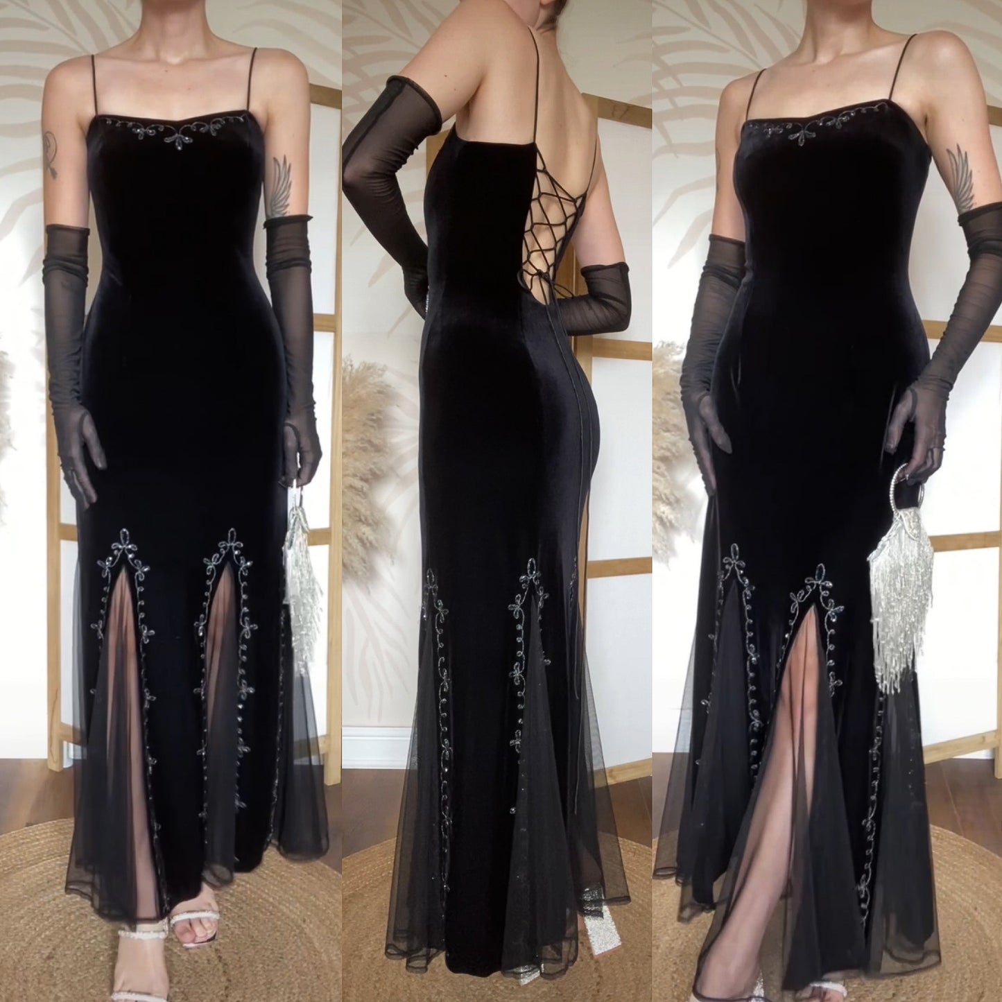 Dave & Johnny black velvet stretch evening dress uk 12