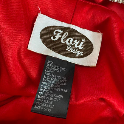 Red halter-neck diamanté evening gown UK 10-12