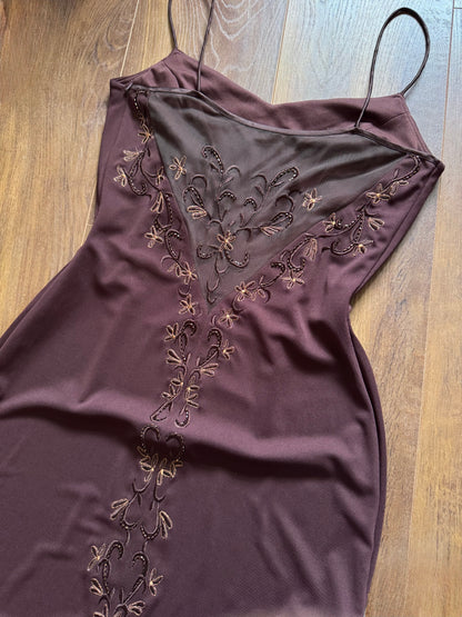 Brown stretch evening dress uk 10-12