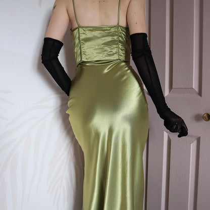 YVE London green satin evening gown UK 8