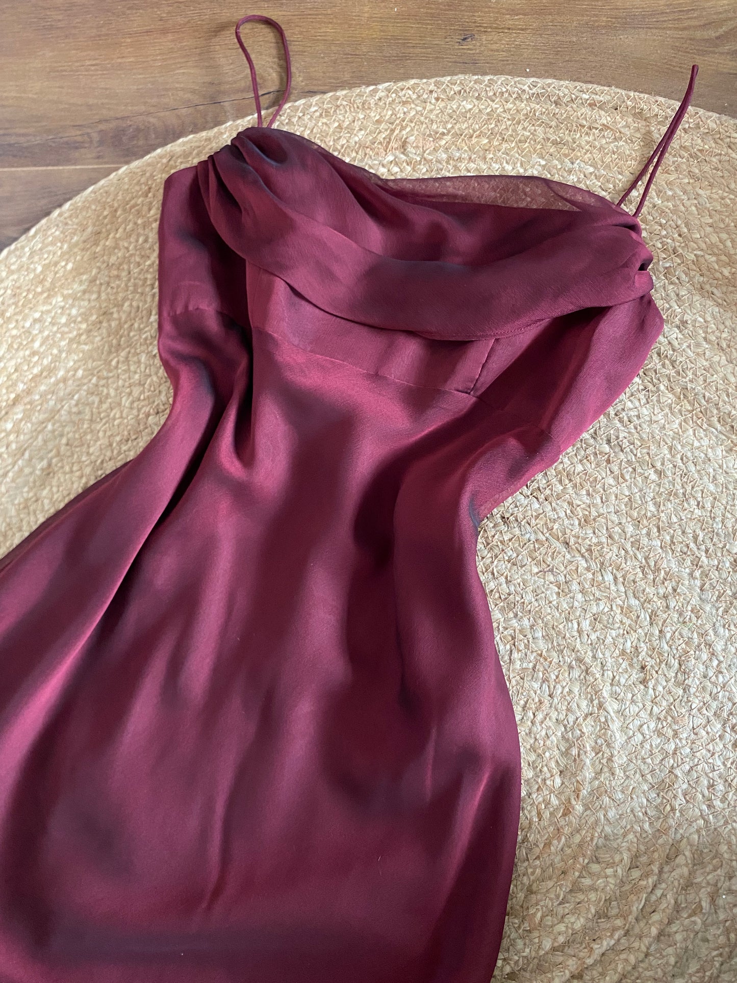 Burgundy chiffon Betsy & Adam prom dress uk 10-12