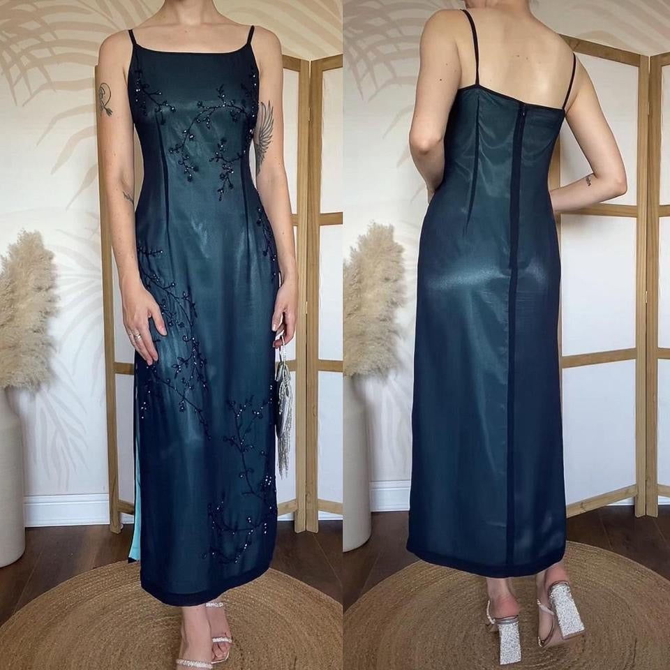 Debut sapphire beaded evening dress uk 14