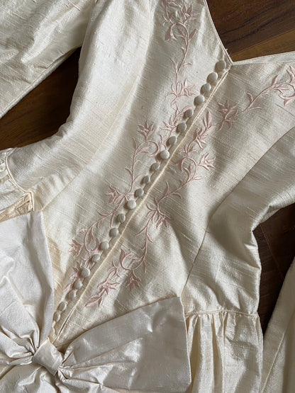 Ivory 80s 100% silk long sleeve wedding dress uk 10