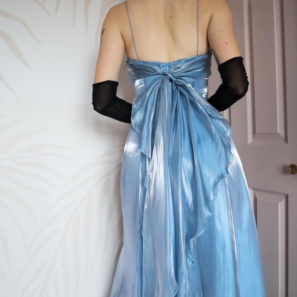 Ice blue silky a-line evening gown UK 10-12