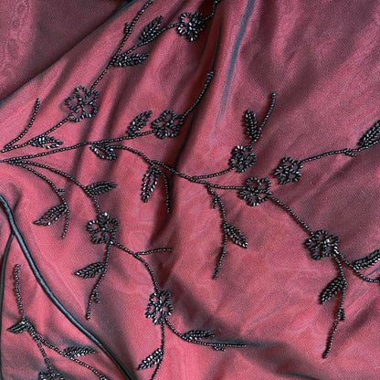 John Charles 90s red stretch beaded evening dress UK 10