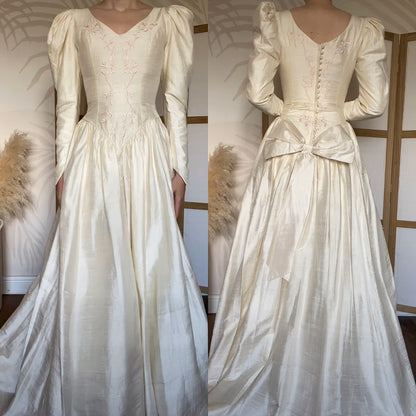 Ivory 80s 100% silk long sleeve wedding dress uk 10