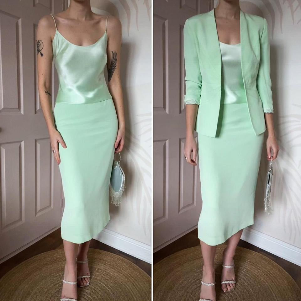 Pale green Dusk 3-piece skirt suit UK 8