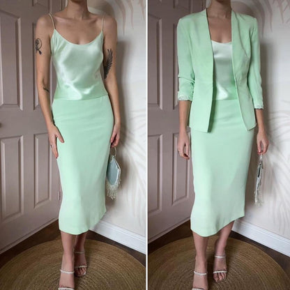 Pale green Dusk 3-piece skirt suit UK 8
