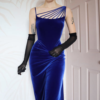 After Six electric blue velvet evening dress UK 14