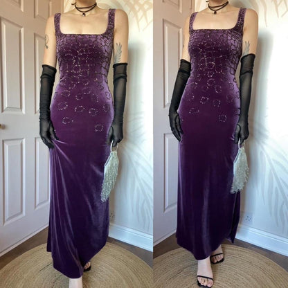 Frank Usher purple velvet beaded gown UK 16