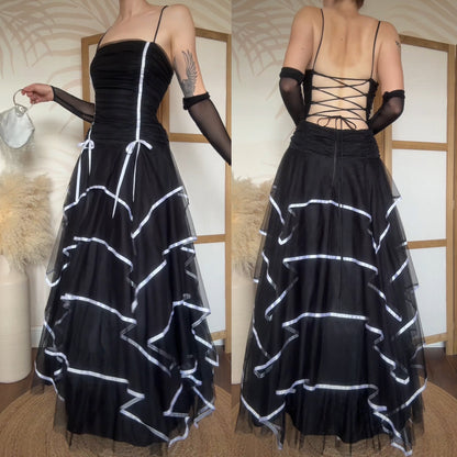 Vintage 2000s tulle layered black prom dress uk 14