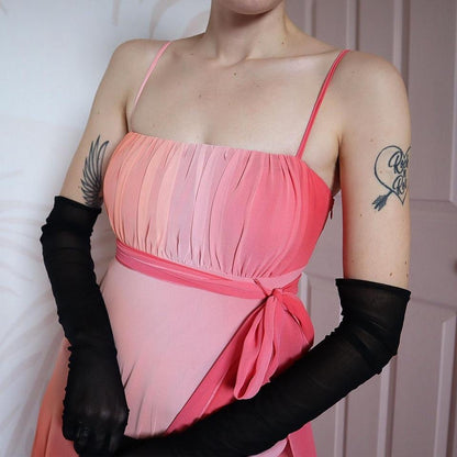 Peach chiffon midi evening dress UK 14