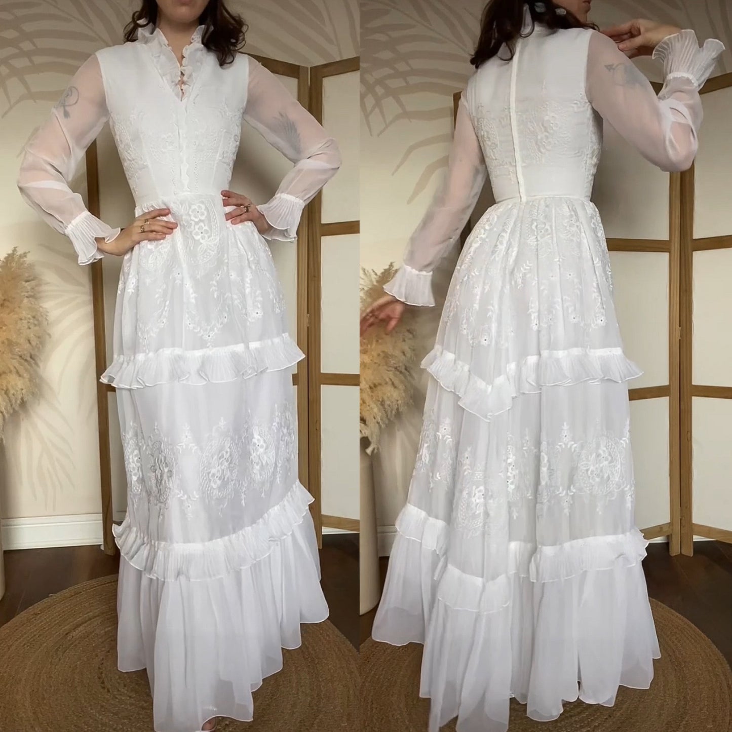 Beautiful white embroidered long sleeve wedding dress uk 6-8