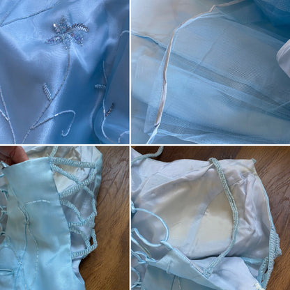 Light blue a-line organza beaded prom dress & shawl UK 12