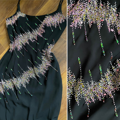 YVE London black & pink beaded evening dress uk 12-14