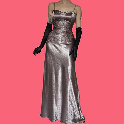 Niki Livas silver evening gown UK 12