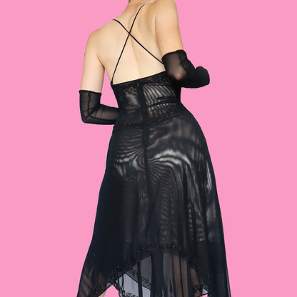 Black stretch beaded midi dress UK 12