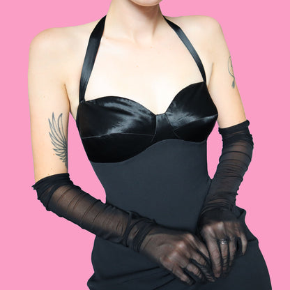 Black halter-neck fitted evening dress UK 12