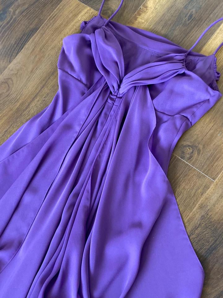 Purple petite chiffon evening dress uk 12