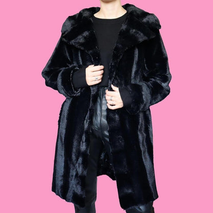 Black faux fur warm coat UK L