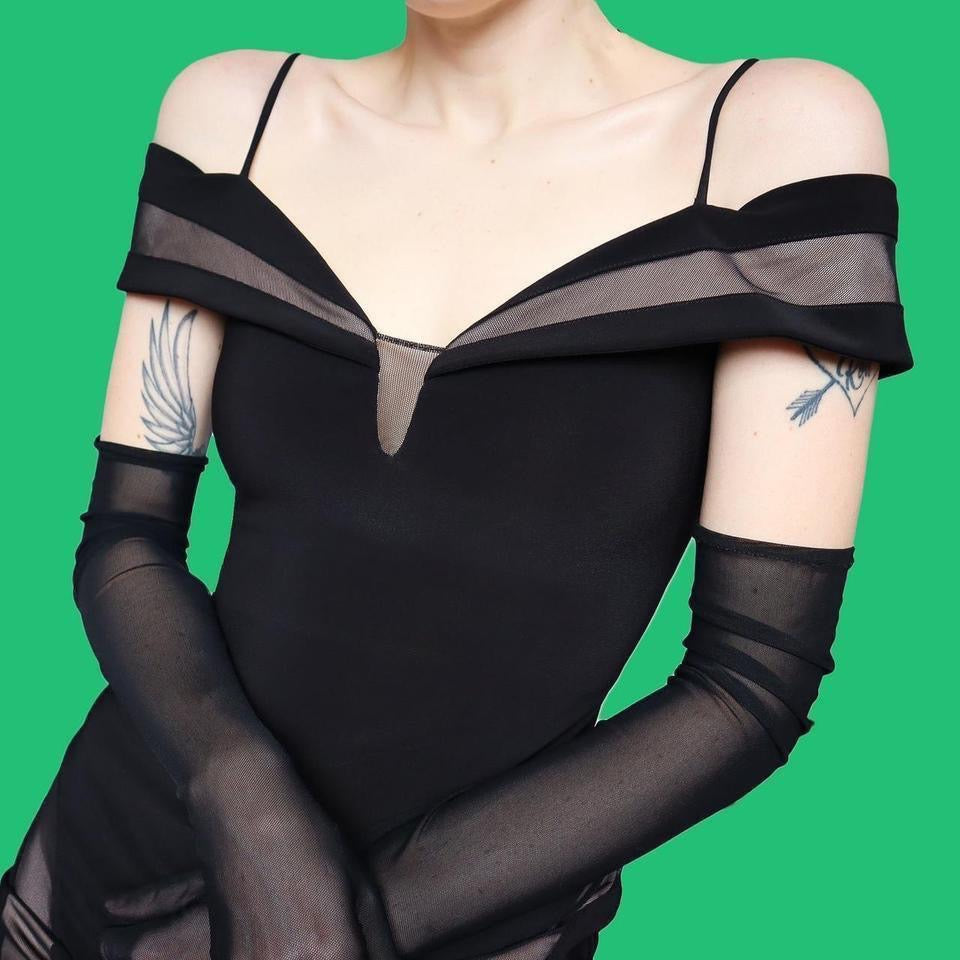 Black Morgan & Co stretch cold shoulder evening dress UK 12