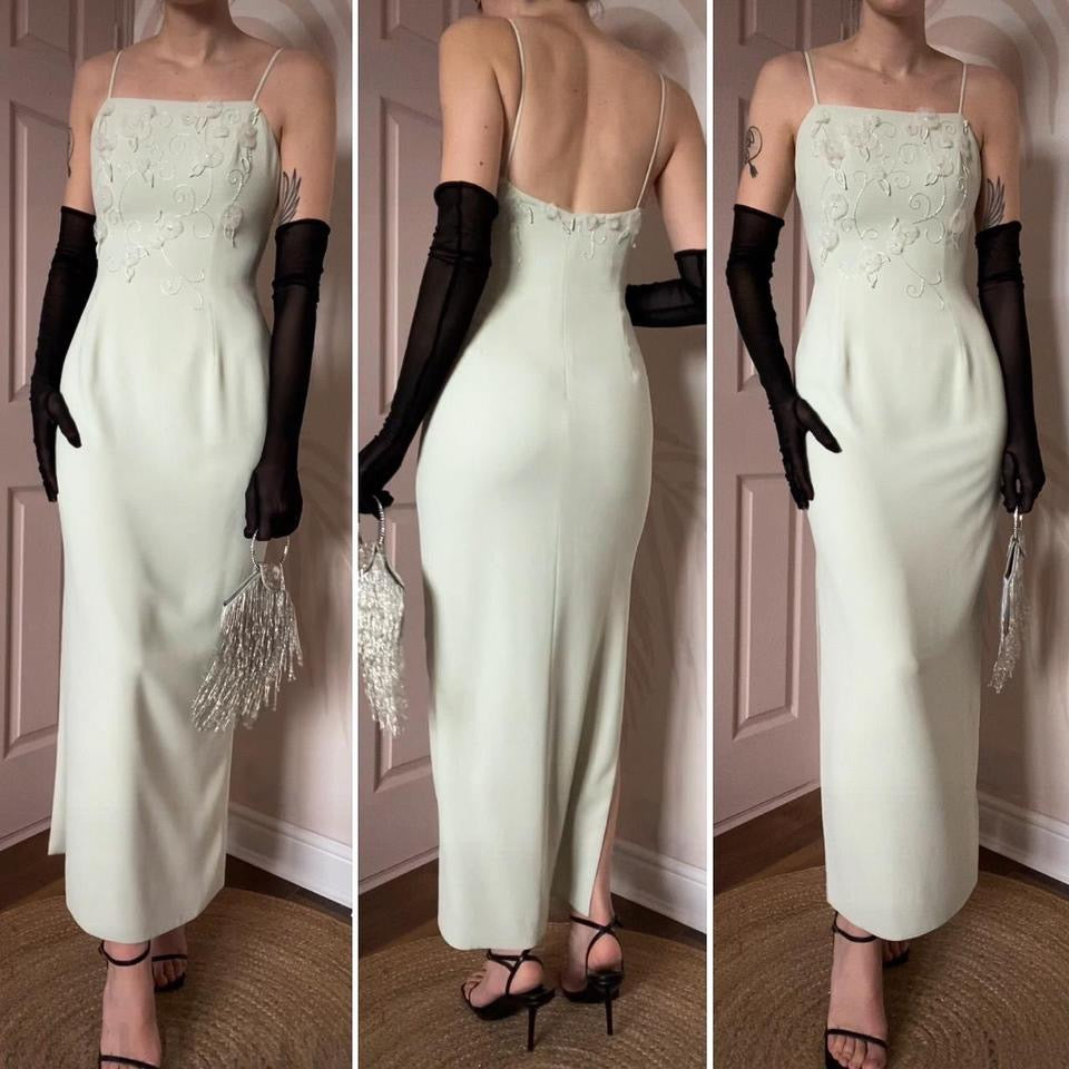Medici pale green fitted evening dress UK 10
