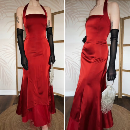 Gina Bacconi red halter neck evening dress uk 14
