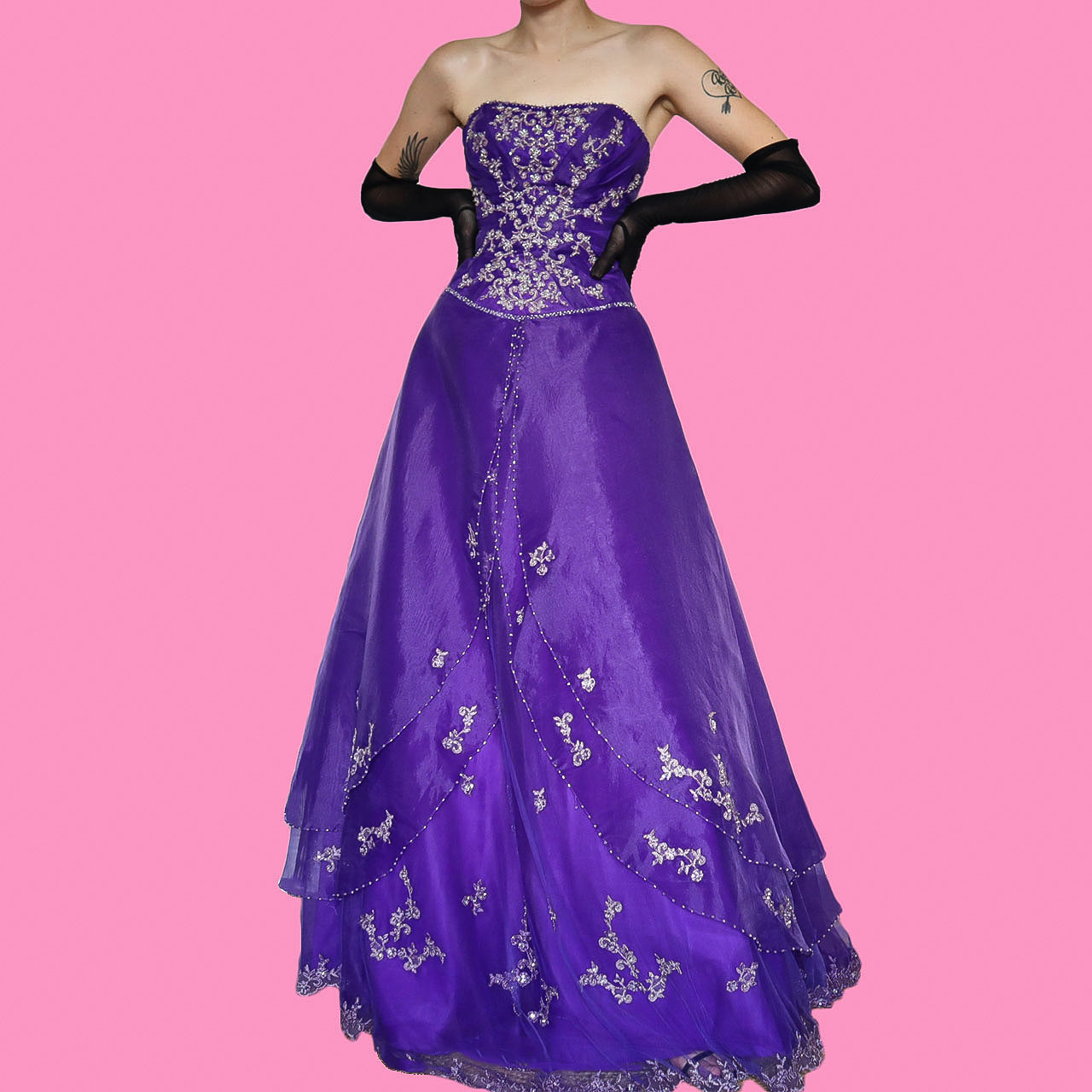 Hilary Morgan purple strapless a-line prom dress UK 6/8