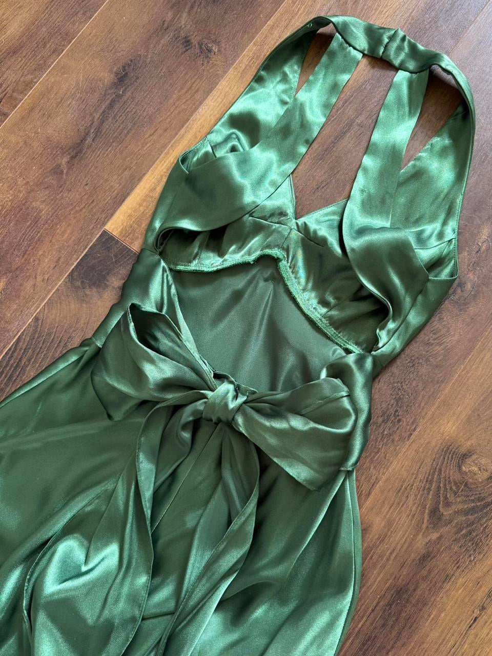 Green satin Niki Livas midi dress uk 8-10
