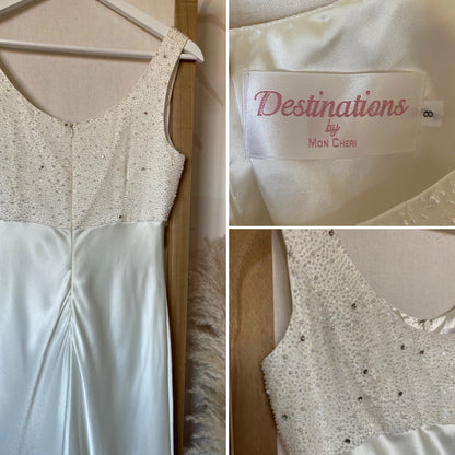 Mon Cheri Destinations satin beaded wedding dress uk 10