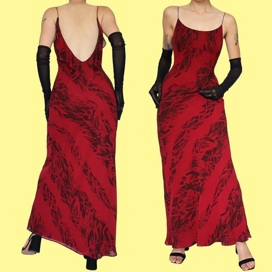 Red After Six print evening dress UK 12