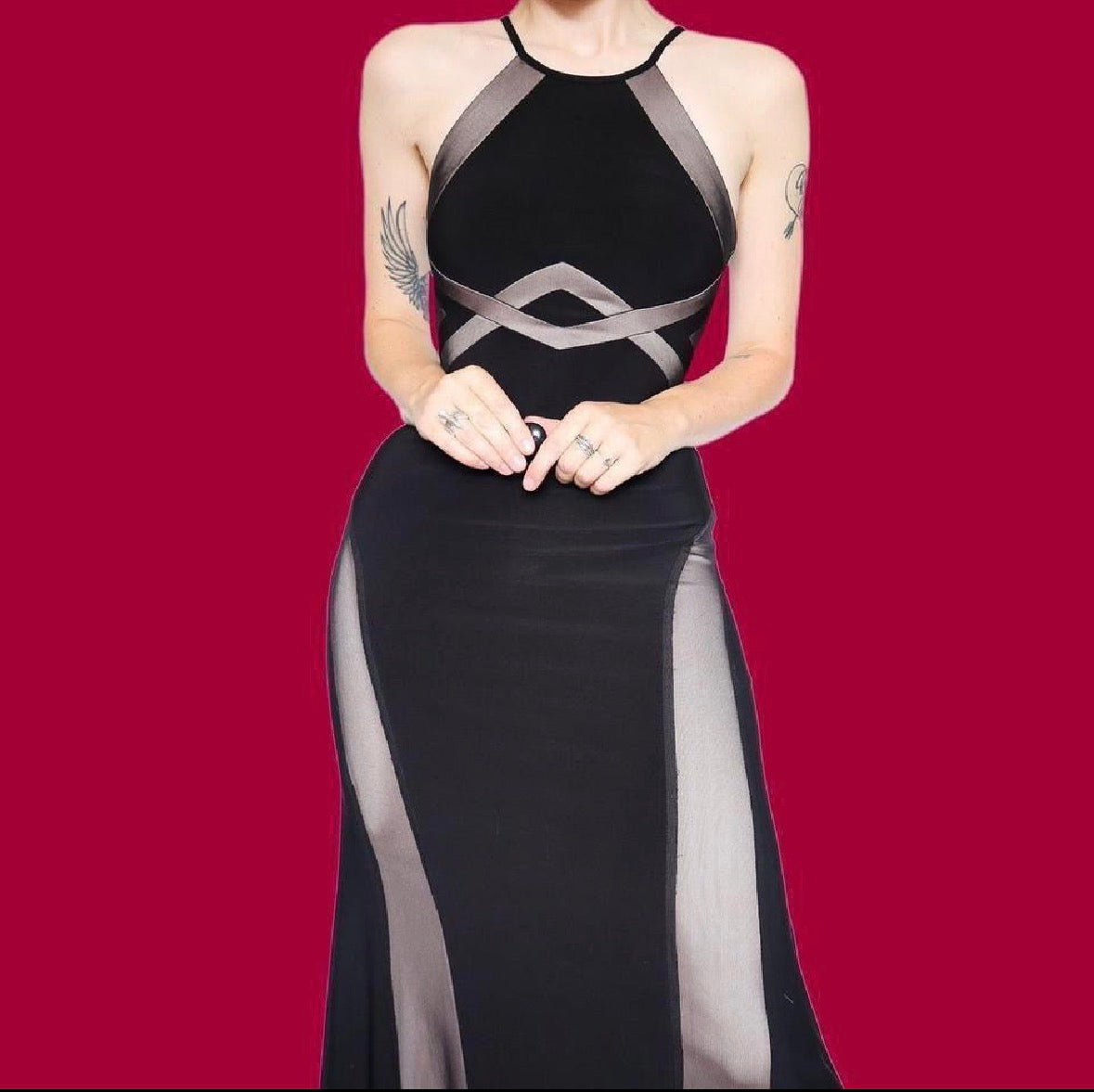 Black stretch Morgan & Co evening dress uk 8