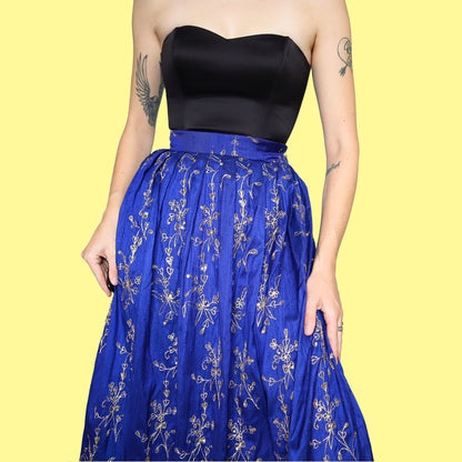 Royal blue 100% silk maxi skirt UK 10