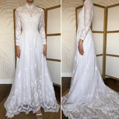 Ellis white lace long sleeve wedding dress uk 10