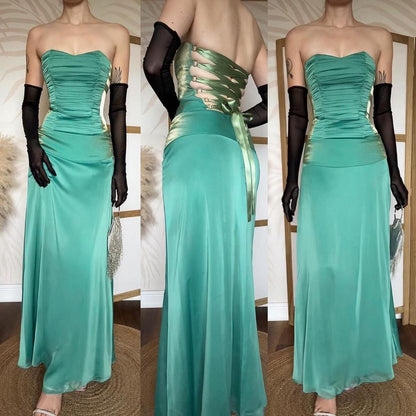 Teal strapless lace up evening dress uk 6-8/XS