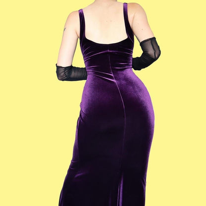 Purple velvet stretch evening dress UK 8-10