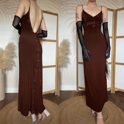 Dave & Johnny brown stretch beaded dress uk 10-12